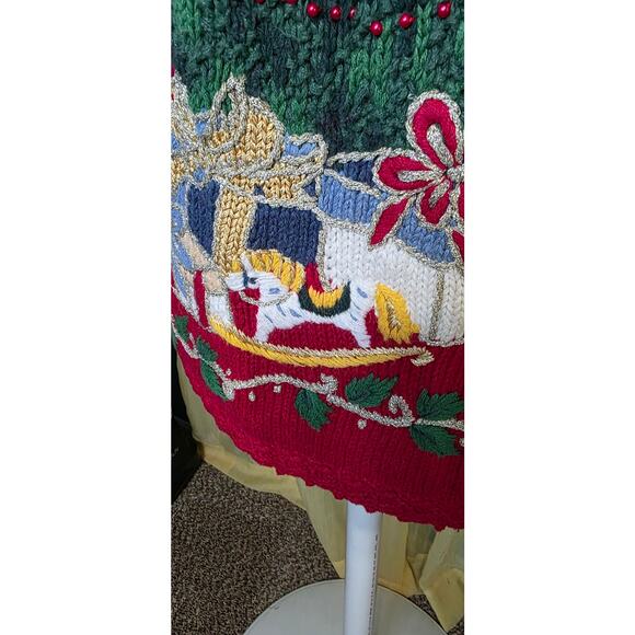 Vintage Lord & Taylor Christmas Sweater Women's 90s Knit Embroidered Beaded S - Picture 2 of 7